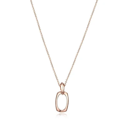 ELLE Rose Gold Plated Sterling Silver Square Oval Pendant Necklace
