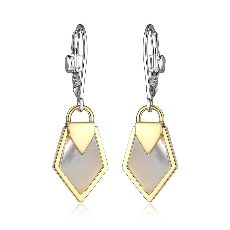 Boucles d'oreilles ELLE « Lock » en argent sterling plaqué or 18 carats et nacre véritable à 2 tons