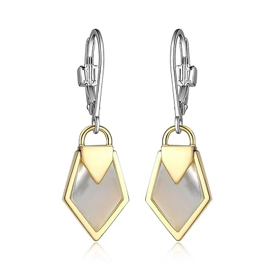 ELLE Two-Tone 18K Gold Plated Sterling Silver & Genuine Mother of Pearl Lock Earrings