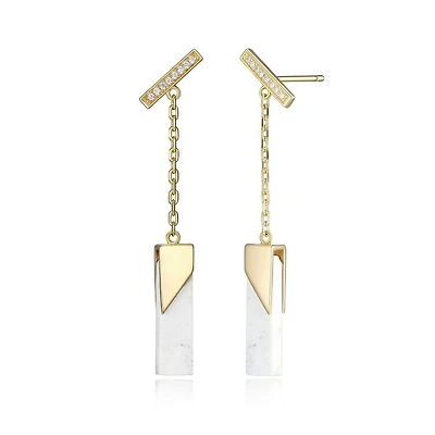 ELLE 18K Gold Plated Sterling Silver Genuine Howlite Bar Drop Earrings