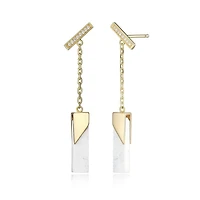 ELLE 18K Gold Plated Sterling Silver Genuine Howlite Bar Drop Earrings