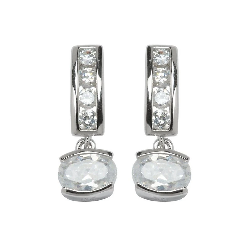 ELLE Sterling Silver & Cubic Zirconia Oval Drop Earrings