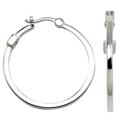ELLE Sterling Silver 28mm Polished Square Tube Hoop Earrings