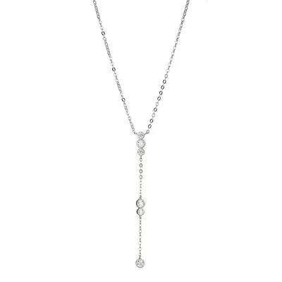 Reign Sterling Silver & Cubic Zirconia Round Milgrain Lariat Necklace