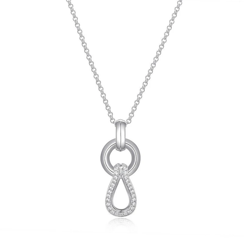 ELLE Sterling Silver & Cubic Zirconia Interlocking Link Drop Pendant Necklace