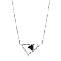 ELLE Sterling Silver, Cubic Zirconia & Genuine Black Agate Double Triangle Necklace