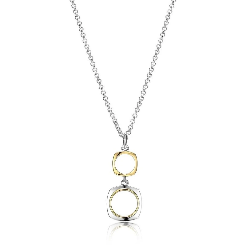 ELLE 18K Gold Plated Sterling Silver 2-Tone Double Square Drop Pendant Necklace