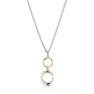 ELLE 18K Gold Plated Sterling Silver 2-Tone Double Square Drop Pendant Necklace