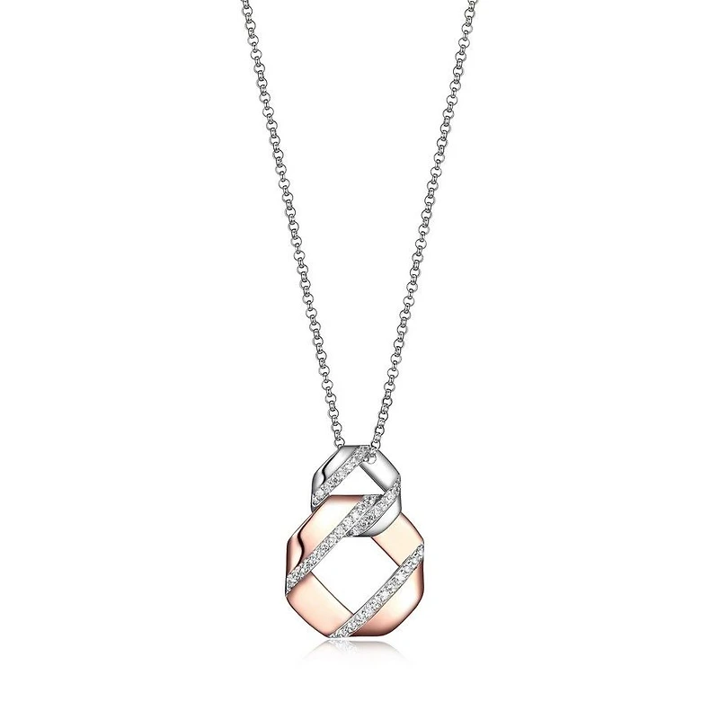 ELLE Two-Tone Rose Gold plated Sterling Silver & Cubic Zirconia Interlocking Flat Link Necklace