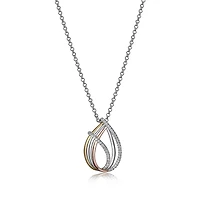 ELLE Sterling Silver & Cubic Zirconia 3-Tone Gold Plated Teardrop Pendant Necklace