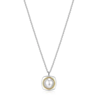 ELLE 18K Gold Plated Sterling Silver 2-Tone Shell Pearl Square Pendant Necklace