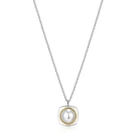 ELLE 18K Gold Plated Sterling Silver 2-Tone Shell Pearl Square Pendant Necklace