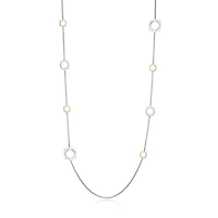 ELLE 18K Gold Plated Sterling Silver 2-Tone Long Square Station Necklace