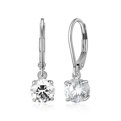 Reign Sterling Silver & Cubic Zirconia  Round drop Leverback Earrings