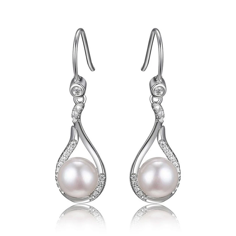 Reign Sterling Silver & Cubic Zirconia Genuine Pearl Teardrop Earrings