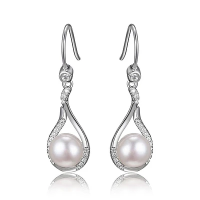 Reign Sterling Silver & Cubic Zirconia  Genuine Pearl Teardrop Earrings
