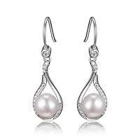 Boucles d'oreilles « Reign » perle véritable en forme de larme en argent sterling et zircone cubique