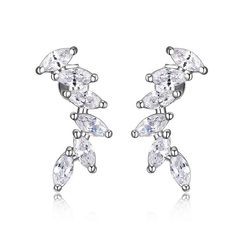 Reign Sterling Silver & Cubic Zirconia  Curved Marquise Stud Earrings