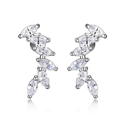 Reign Sterling Silver & Cubic Zirconia  Curved Marquise Stud Earrings