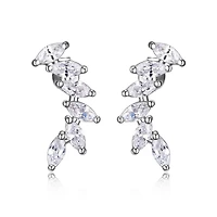 Reign Sterling Silver & Cubic Zirconia  Curved Marquise Stud Earrings