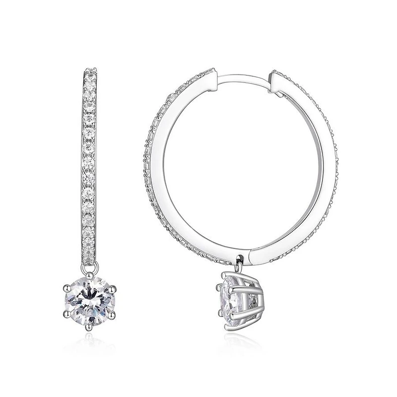 Reign Sterling Silver & Cubic Zirconia Round Drop Hoop Earrings