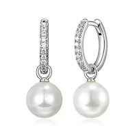 Reign Sterling Silver & Cubic Zirconia  2-in-1 Removable Shell Pearl Huggie Hoop Earrings