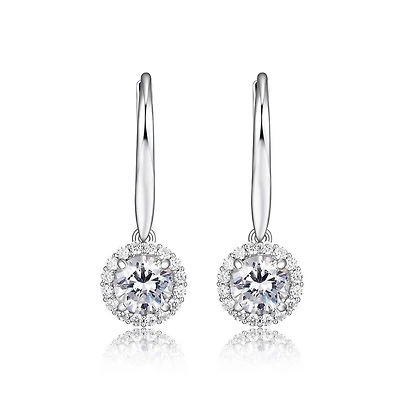 Reign Sterling Silver & Cubic Zirconia Round Halo Leverback Earrings