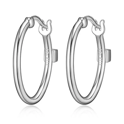 ELLE Sterling Silver 20mm Polished Round Tube Hoop Earrings