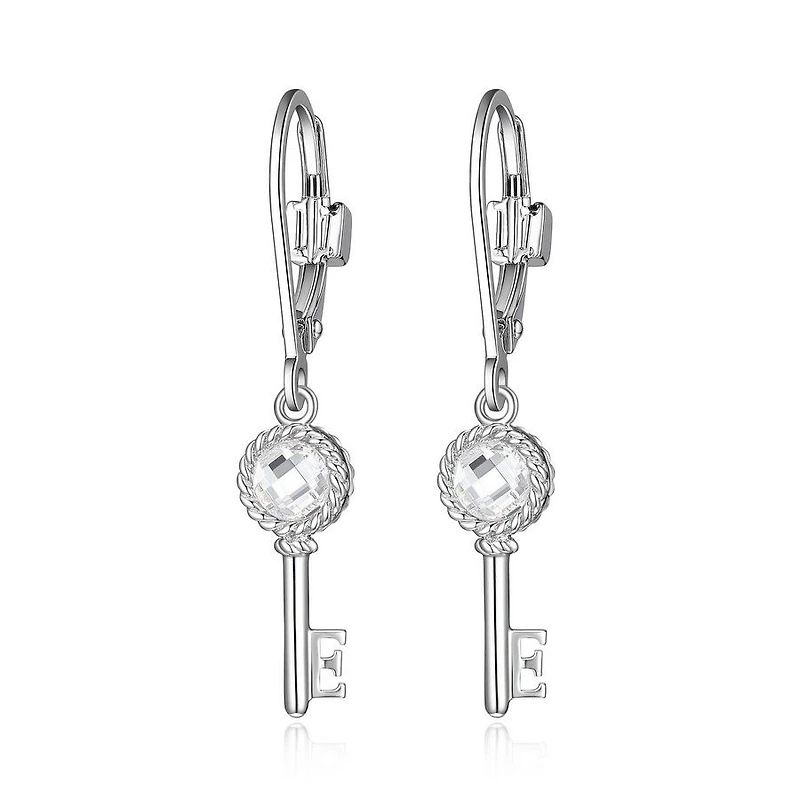 ELLE Sterling Silver & Cubic Zirconia Key Leverback Earrings