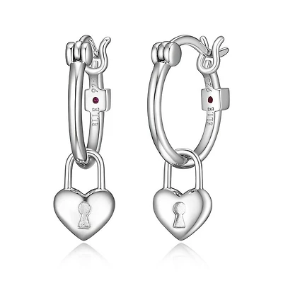 ELLE Sterling Silver Heart Lock Hoop Earrings