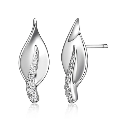 ELLE Sterling Silver & Cubic Zirconia Leaf Stud Earrings