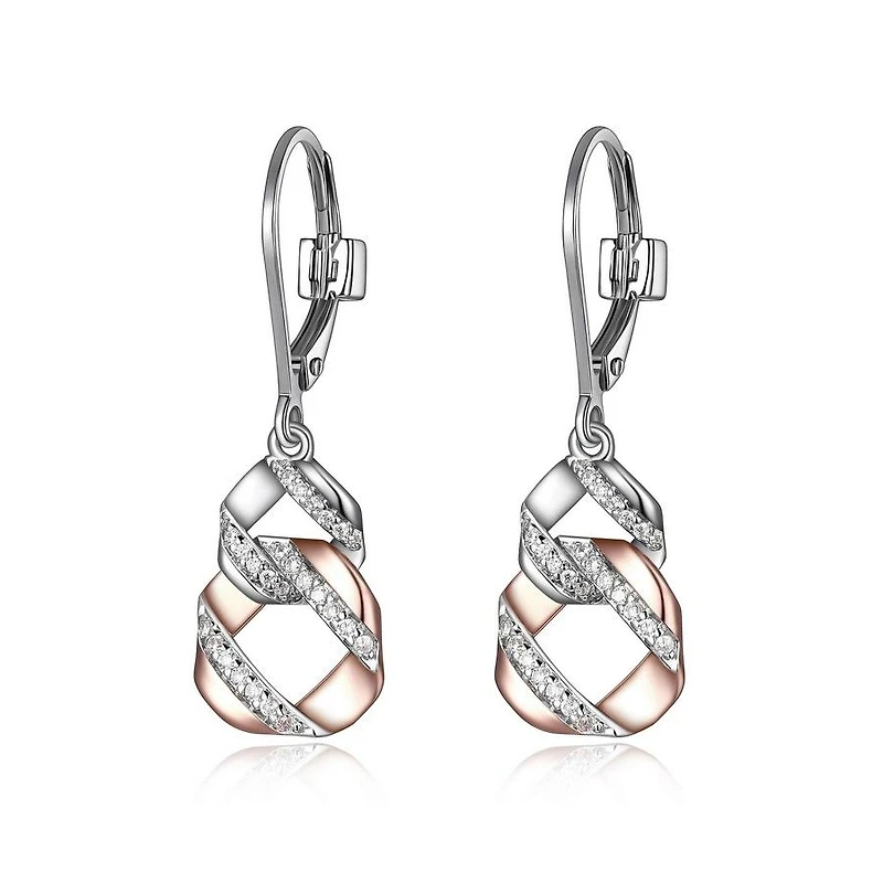 ELLE Two-Tone Rose Gold plated Sterling Silver & Cubic Zirconia Interlocking Flat Link Leverback Earrings