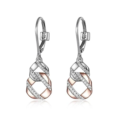 ELLE Two-Tone Rose Gold plated Sterling Silver & Cubic Zirconia Interlocking Flat Link Leverback Earrings
