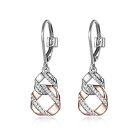 ELLE Two-Tone Rose Gold plated Sterling Silver & Cubic Zirconia Interlocking Flat Link Leverback Earrings