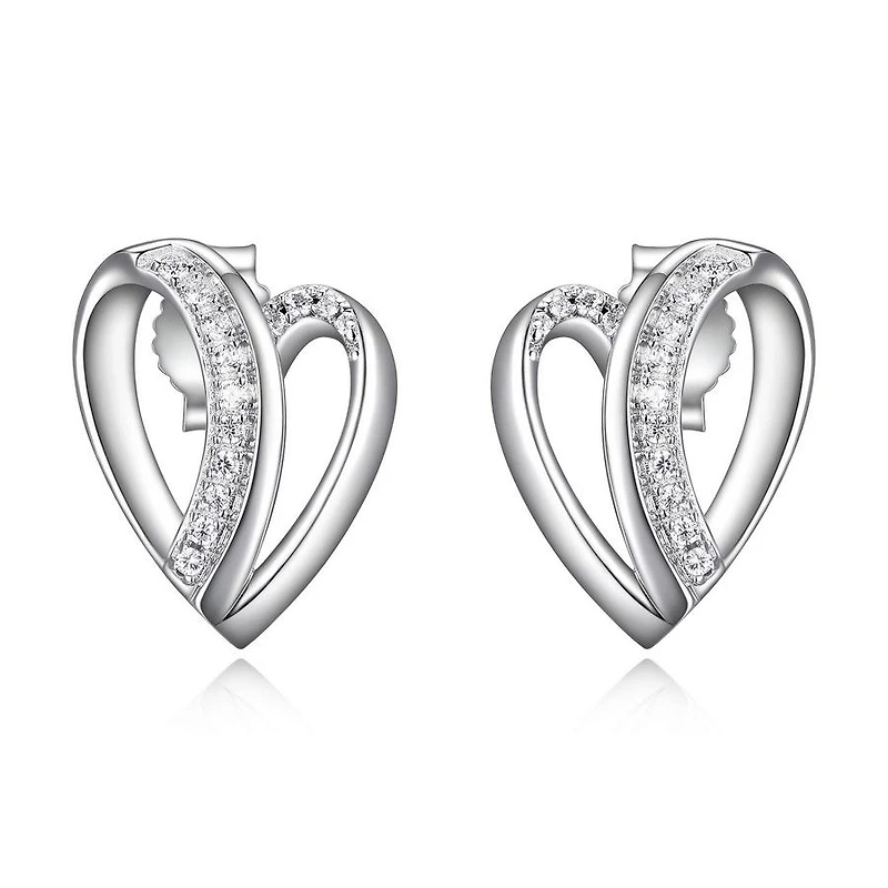 ELLE Sterling Silver & Cubic Zirconia Overlap Heart Stud Earrings