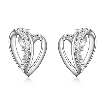 ELLE Sterling Silver & Cubic Zirconia Overlap Heart Stud Earrings
