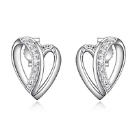 ELLE Sterling Silver & Cubic Zirconia Overlap Heart Stud Earrings