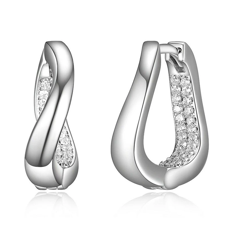 ELLE Sterling Silver & Cubic Zirconia Twist Huggie Hoop Earrings