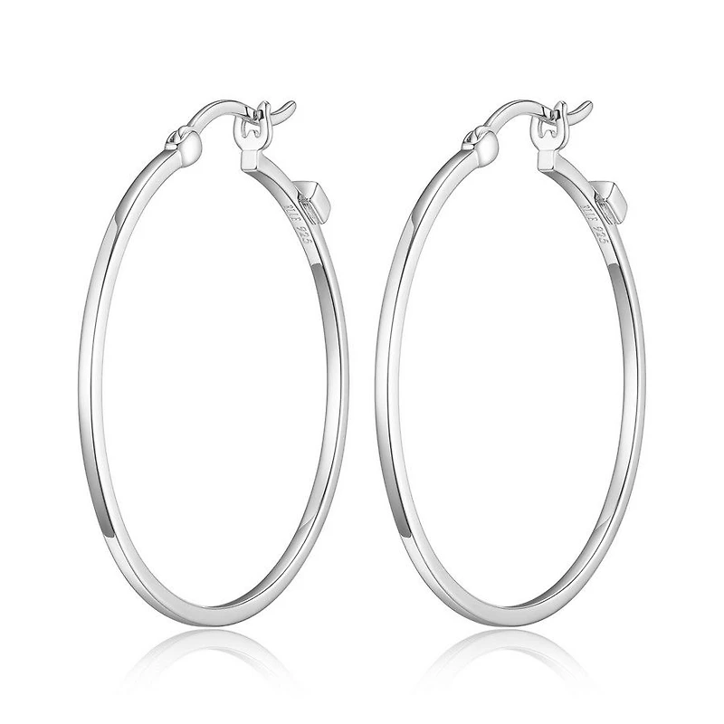ELLE Sterling Silver 35mm Polished Square Tube Hoop Earrings