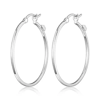 ELLE Sterling Silver 35mm Polished Square Tube Hoop Earrings