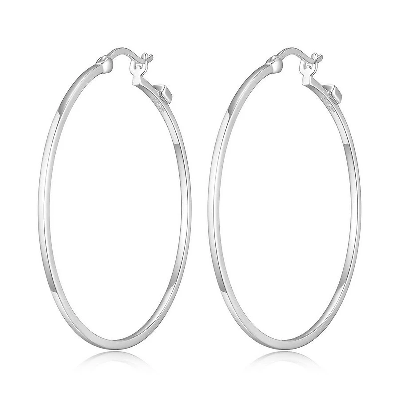 ELLE Sterling Silver 45mm Polished Square Tube Hoop Earrings