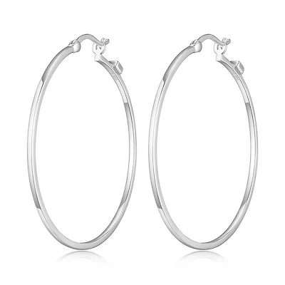 ELLE Sterling Silver 45mm Polished Square Tube Hoop Earrings