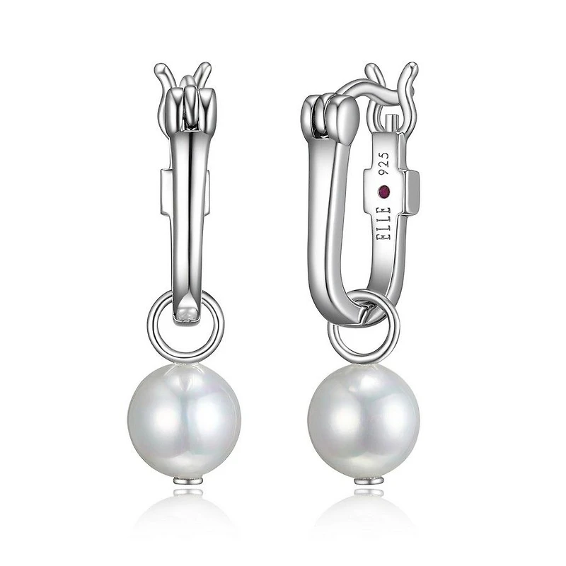 ELLE Sterling Silver Shell Pearl U-Hoop Earrings