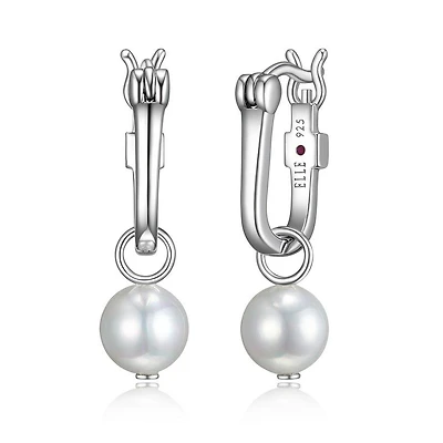 ELLE Sterling Silver Shell Pearl U-Hoop Earrings