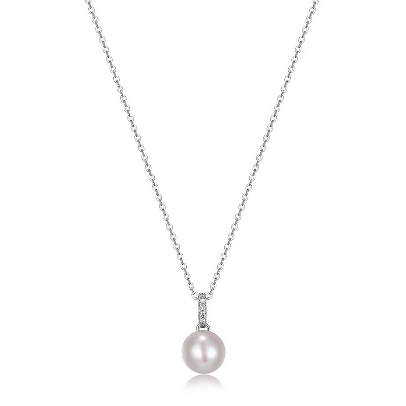 Reign Sterling Silver & Cubic Zirconia Genuine Pearl Solitaire Necklace