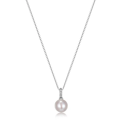 Reign Sterling Silver & Cubic Zirconia Genuine Pearl Solitaire Necklace