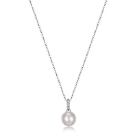Reign Sterling Silver & Cubic Zirconia Genuine Pearl Solitaire Necklace