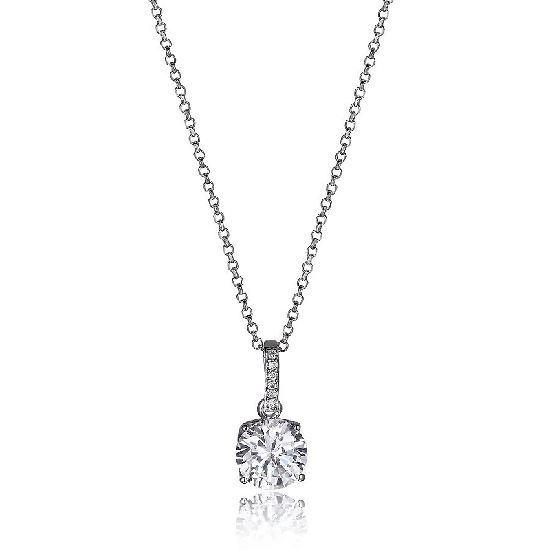 Reign Sterling Silver & Cubic Zirconia Round Solitaire Pendant Necklace 
