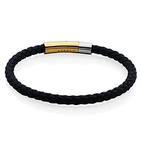 STEELX Stainless Steel 2-Tone Gold plated Braided Leather Bracelet 8.5"