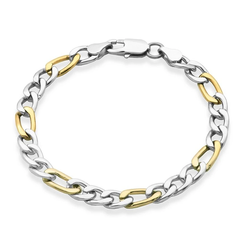 STEELX Stainless Steel 2-Tone Gold Plated 7mm Figaro Chain Bracelet 8"